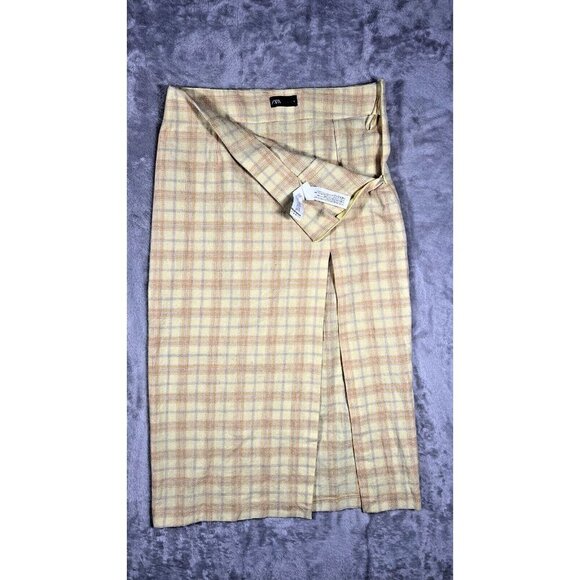 ZARA Yellow Plaid High-Waisted Midi Skirt - Size L- Preppy Clueless Aesthetic - Picture 5 of 10